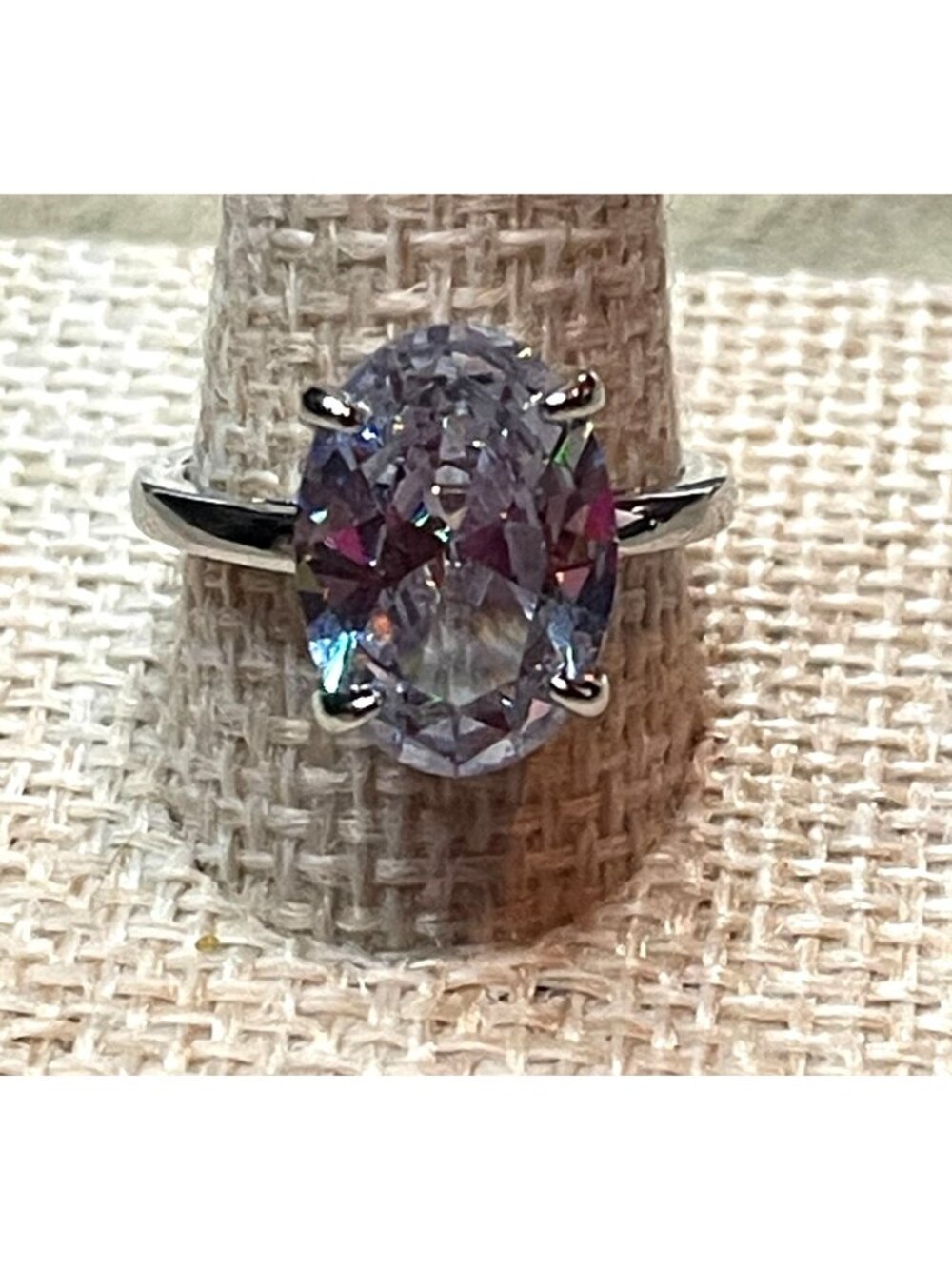Y2K Aesthetic Light Blue Oval Crystal Ring Solitaire Silver Cocktail Ring Size 8